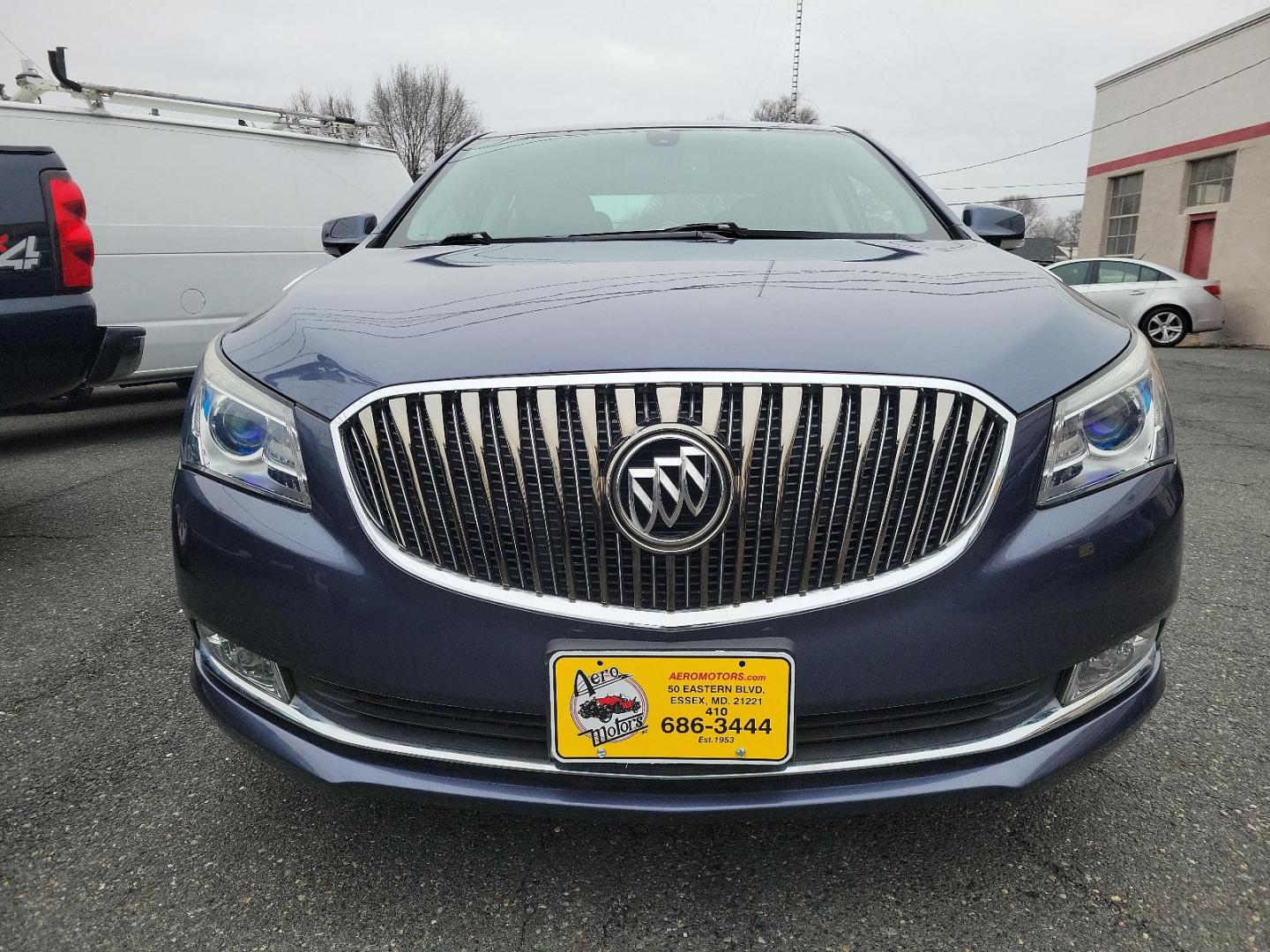 2014 Atlantis Blue Metallic - GWY /Ebony - H0Y Buick LaCrosse Leather (1G4GB5G3XEF) with an ENGINE, 3.6L SIDI DOHC V6 VVT engine, located at 50 Eastern Blvd., Essex, MD, 21221, (410) 686-3444, 39.304367, -76.484947 - Experience the epitome of luxury and performance with our stunning 2014 Buick LaCrosse Leather 4dr Sedan. Rising above the ordinary with an eye-catching Atlantis Blue Metallic exterior, this car is a proud testament to Buick's classic aesthetics. Complementing the beautiful exterior is an Ebony inte - Photo#1