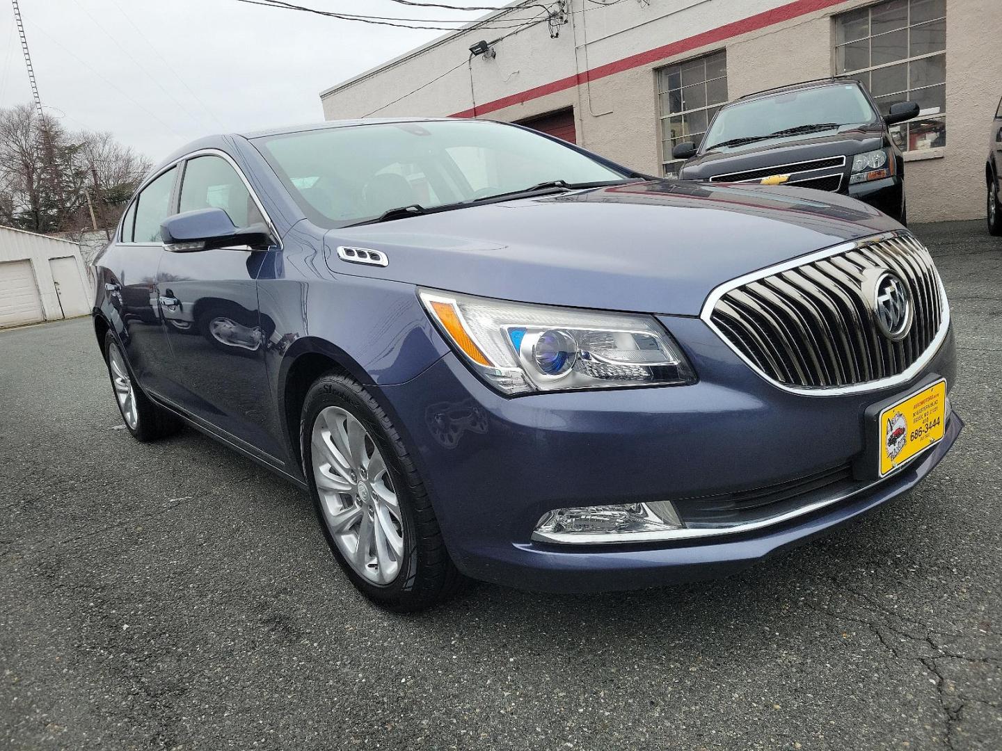 2014 Atlantis Blue Metallic - GWY /Ebony - H0Y Buick LaCrosse Leather (1G4GB5G3XEF) with an ENGINE, 3.6L SIDI DOHC V6 VVT engine, located at 50 Eastern Blvd., Essex, MD, 21221, (410) 686-3444, 39.304367, -76.484947 - Experience the epitome of luxury and performance with our stunning 2014 Buick LaCrosse Leather 4dr Sedan. Rising above the ordinary with an eye-catching Atlantis Blue Metallic exterior, this car is a proud testament to Buick's classic aesthetics. Complementing the beautiful exterior is an Ebony inte - Photo#2