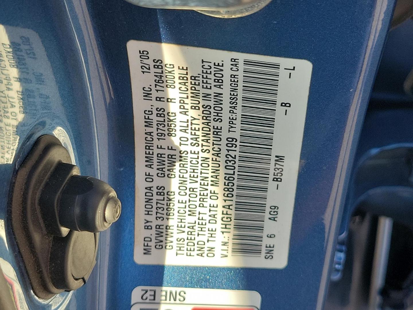 2006 Blue Honda Civic (1HGFA16856L) with an 1.8L 4 Cylinder Fuel Injected engine, Automatic transmission, located at 50 Eastern Blvd., Essex, MD, 21221, (410) 686-3444, 39.304367, -76.484947 - Photo#39