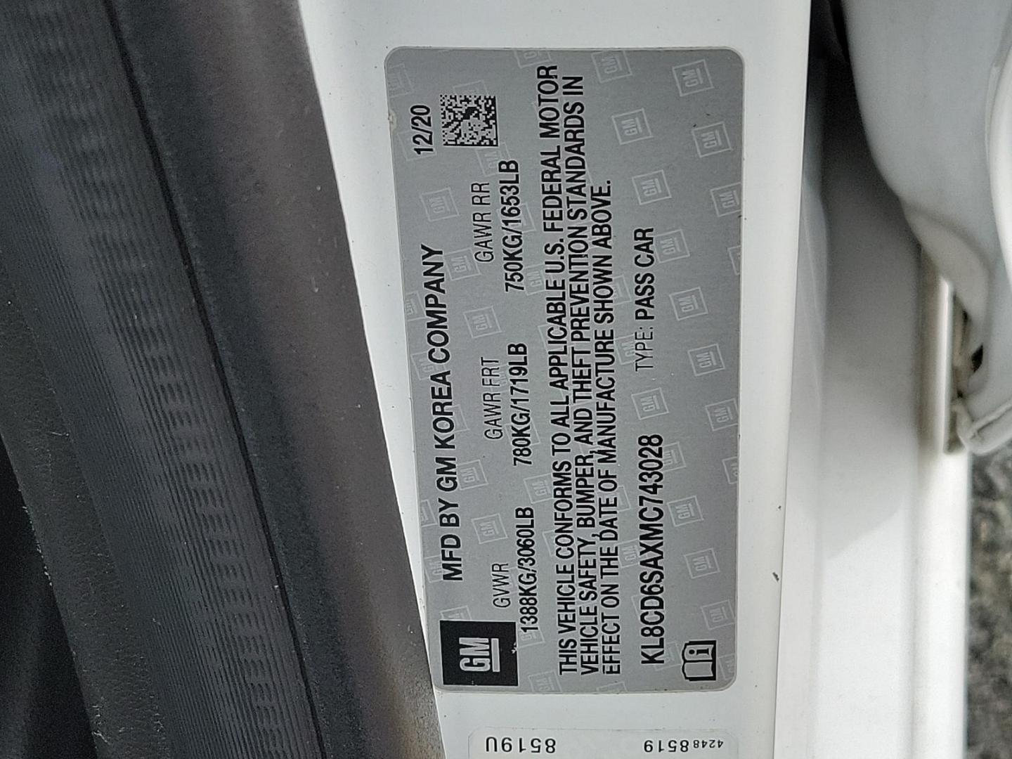 2021 White Chevrolet Spark 1LT CVT (KL8CD6SAXMC) with an 1.4L 4 Cylinder Fuel Injected engine, Automatic transmission, located at 50 Eastern Blvd., Essex, MD, 21221, (410) 686-3444, 39.304367, -76.484947 - Photo#44