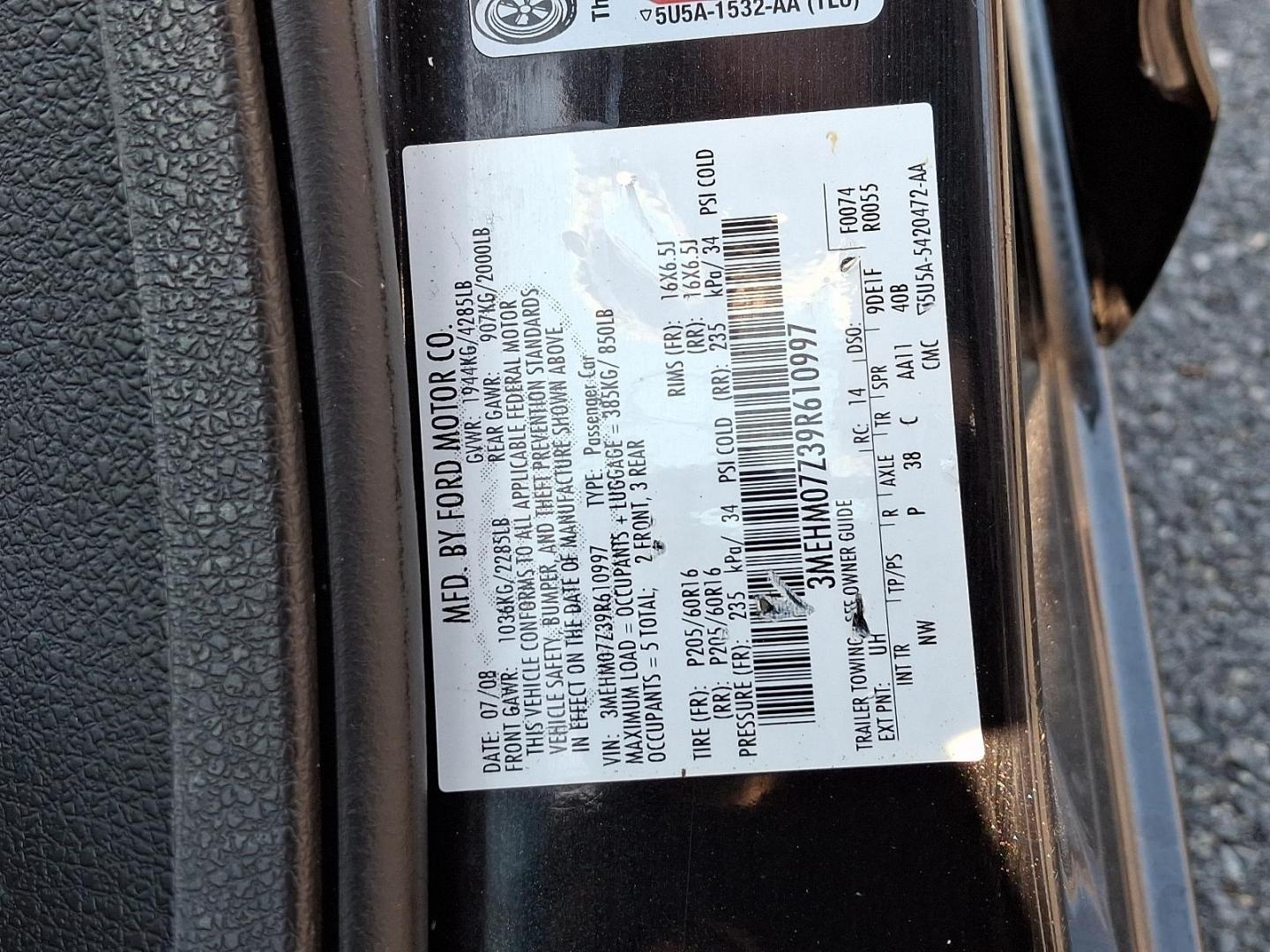 2009 Black Mercury Milan I-4 (3MEHM07Z39R) with an 2.3L 4 Cylinder Sequential-Port F.I. engine, Automatic transmission, located at 50 Eastern Blvd., Essex, MD, 21221, (410) 686-3444, 39.304367, -76.484947 - Photo#47
