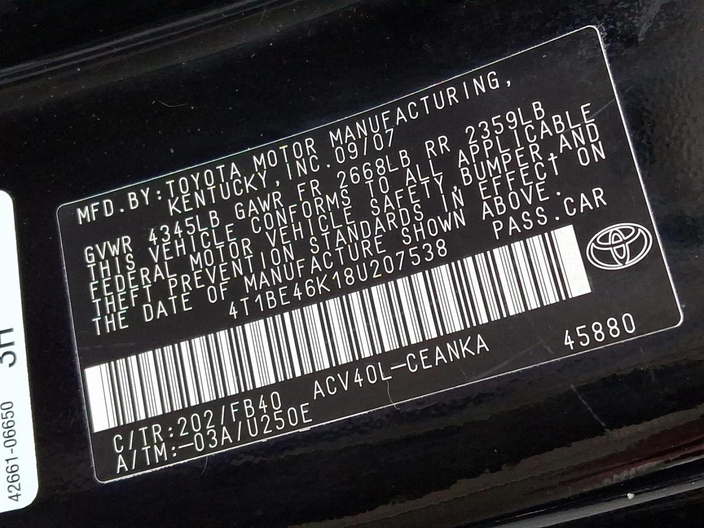 2008 Black Toyota Camry LE (4T1BE46K18U) with an 2.4L 2.4L I4 158hp 161ft. lbs. Fuel Injected engine, 5-Speed Automatic Overdrive w/ECT-i transmission, located at 50 Eastern Blvd., Essex, MD, 21221, (410) 686-3444, 39.304367, -76.484947 - Photo#64