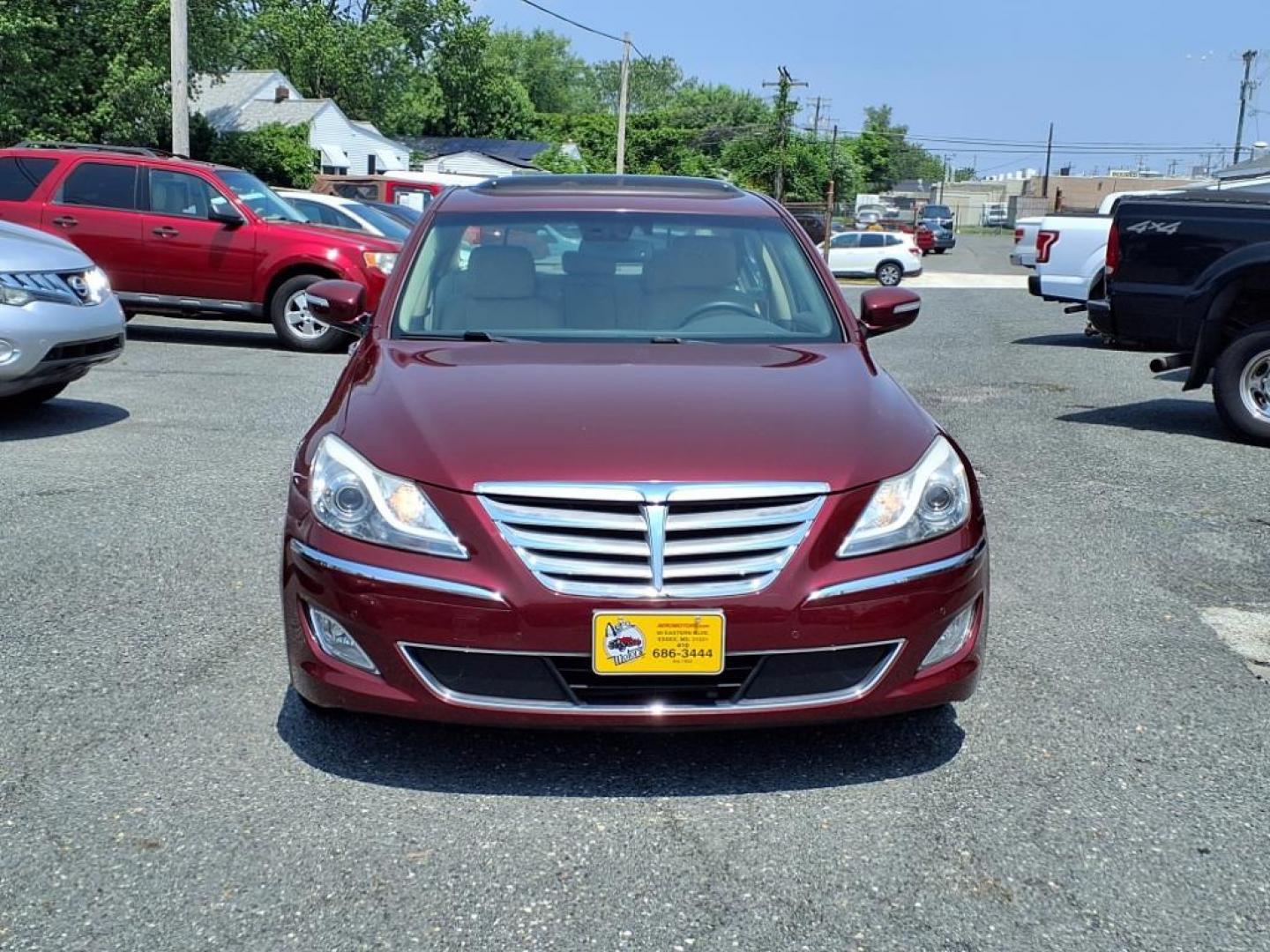 2013 Red Hyundai Genesis (KMHGC4DD2DU) with an 3.8L 6 Cylinder Fuel Injected engine, V6 transmission, located at 50 Eastern Blvd., Essex, MD, 21221, (410) 686-3444, 39.304367, -76.484947 - Photo#7