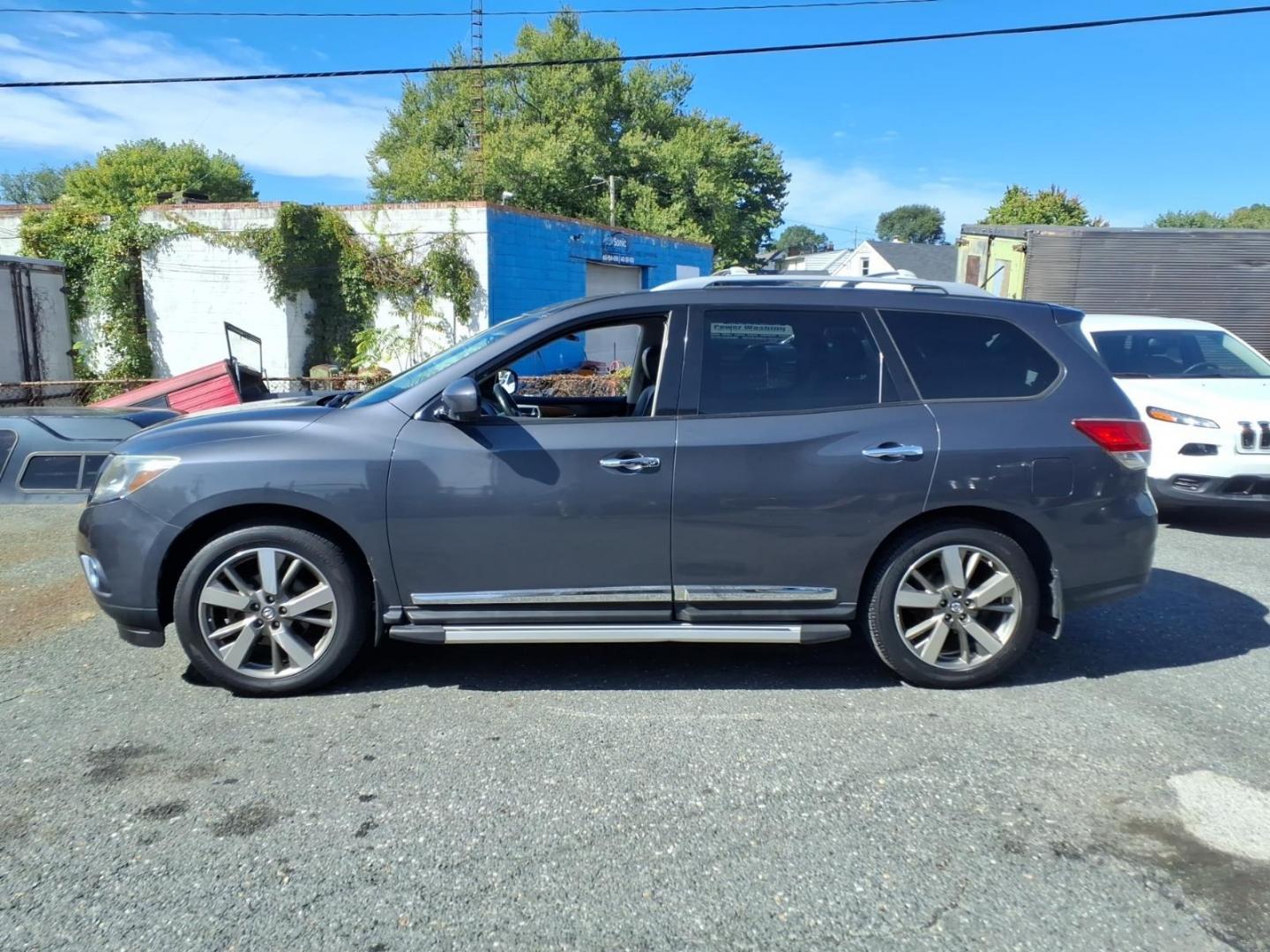 2013 Dark Slate Nissan Pathfinder Platinum (5N1AR2MM4DC) with an 3.5L 3.5L V6 260hp 240ft. lbs. Sequential-Port F.I. engine, CVT transmission, located at 50 Eastern Blvd., Essex, MD, 21221, (410) 686-3444, 39.304367, -76.484947- Photo#1