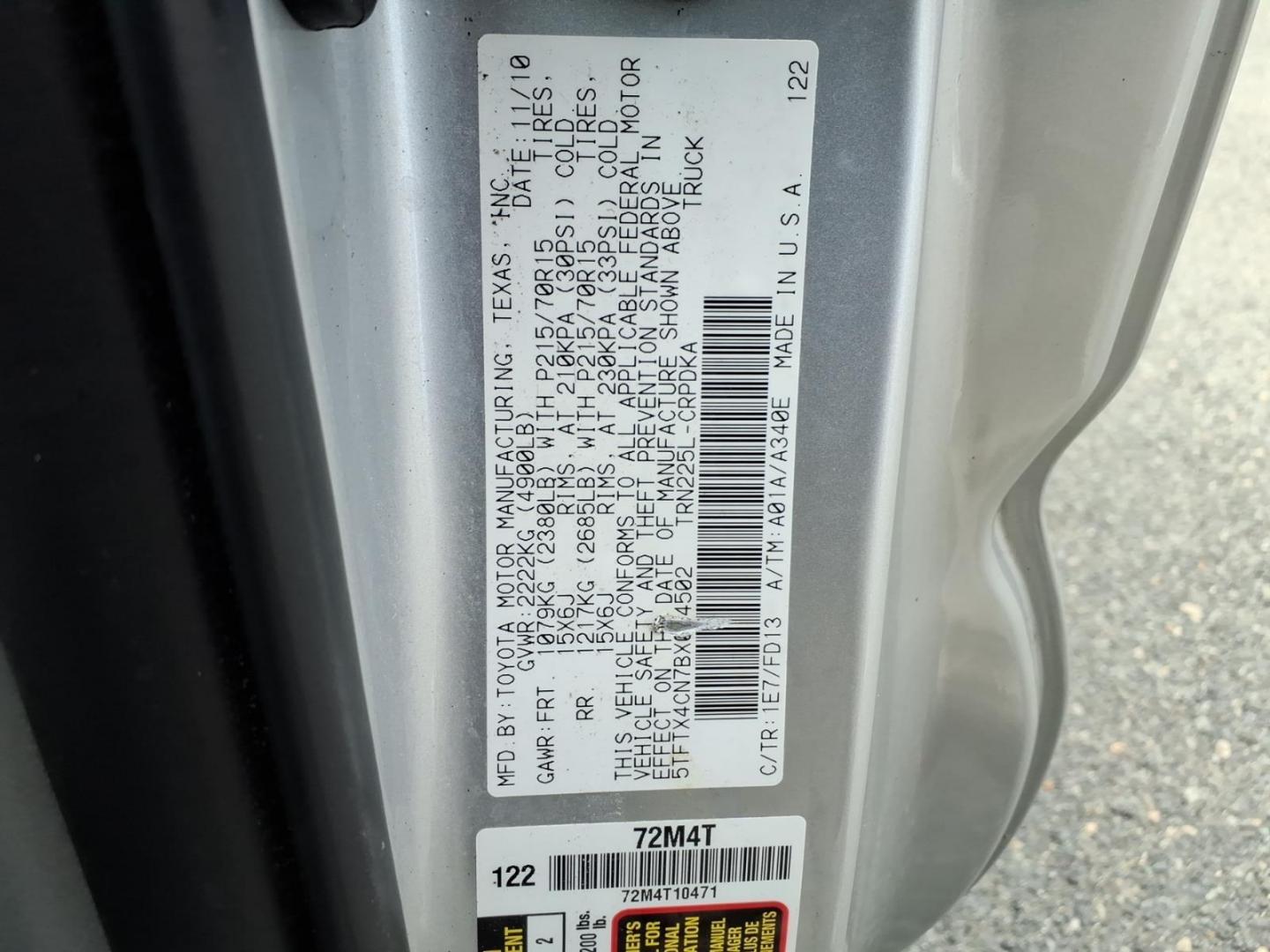 2011 Silver Toyota Tacoma Base (5TFTX4CN7BX) with an 2.7L 2.7L I4 159hp 180ft. lbs. Fuel Injected engine, 4-Speed Automatic transmission, located at 50 Eastern Blvd., Essex, MD, 21221, (410) 686-3444, 39.304367, -76.484947 - Photo#18