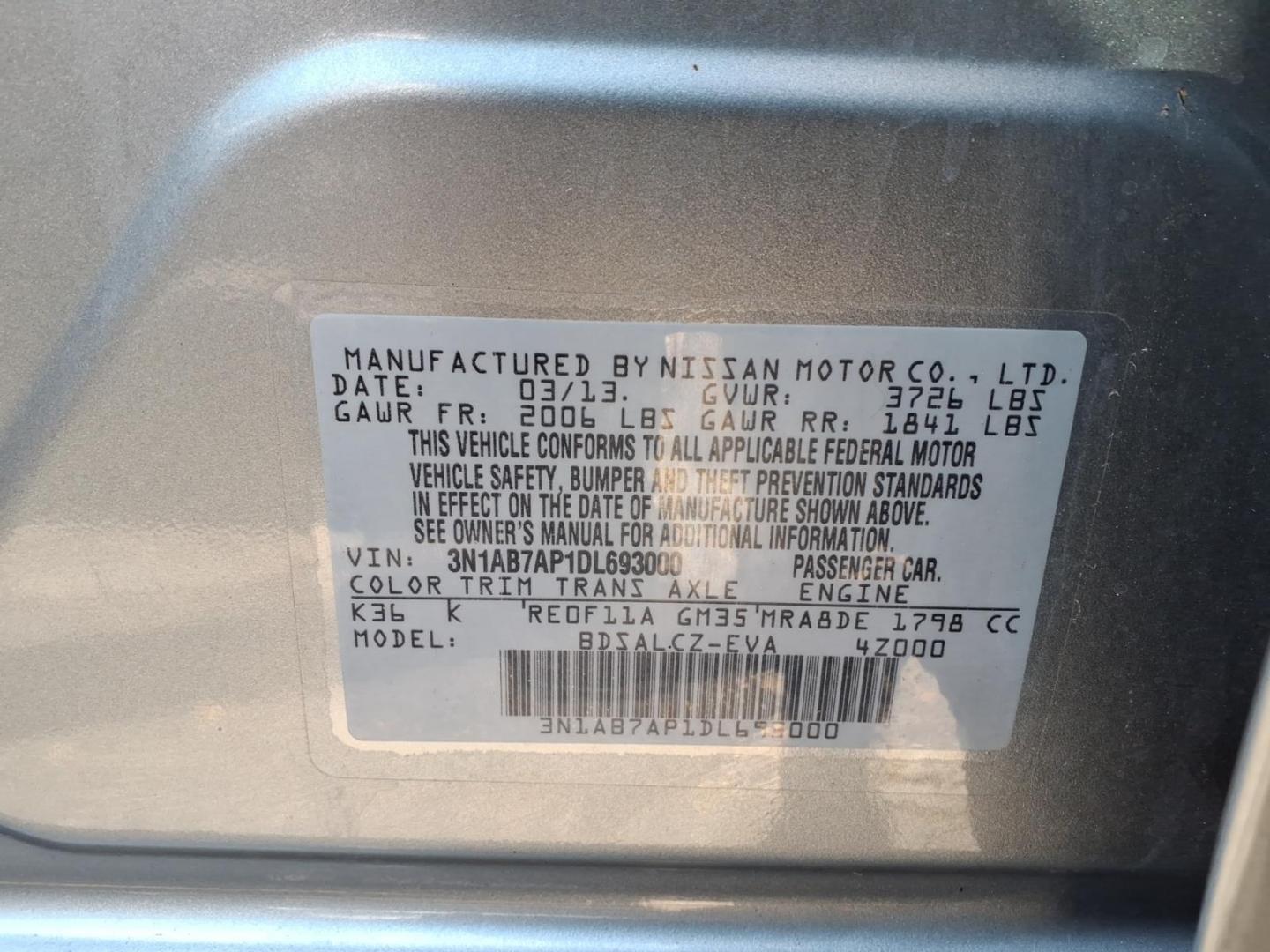 2013 Gray Nissan Sentra (3N1AB7AP1DL) with an 1.8L 4 Cylinder Sequential-Port F.I. engine, Automatic transmission, located at 50 Eastern Blvd., Essex, MD, 21221, (410) 686-3444, 39.304367, -76.484947 - Photo#19